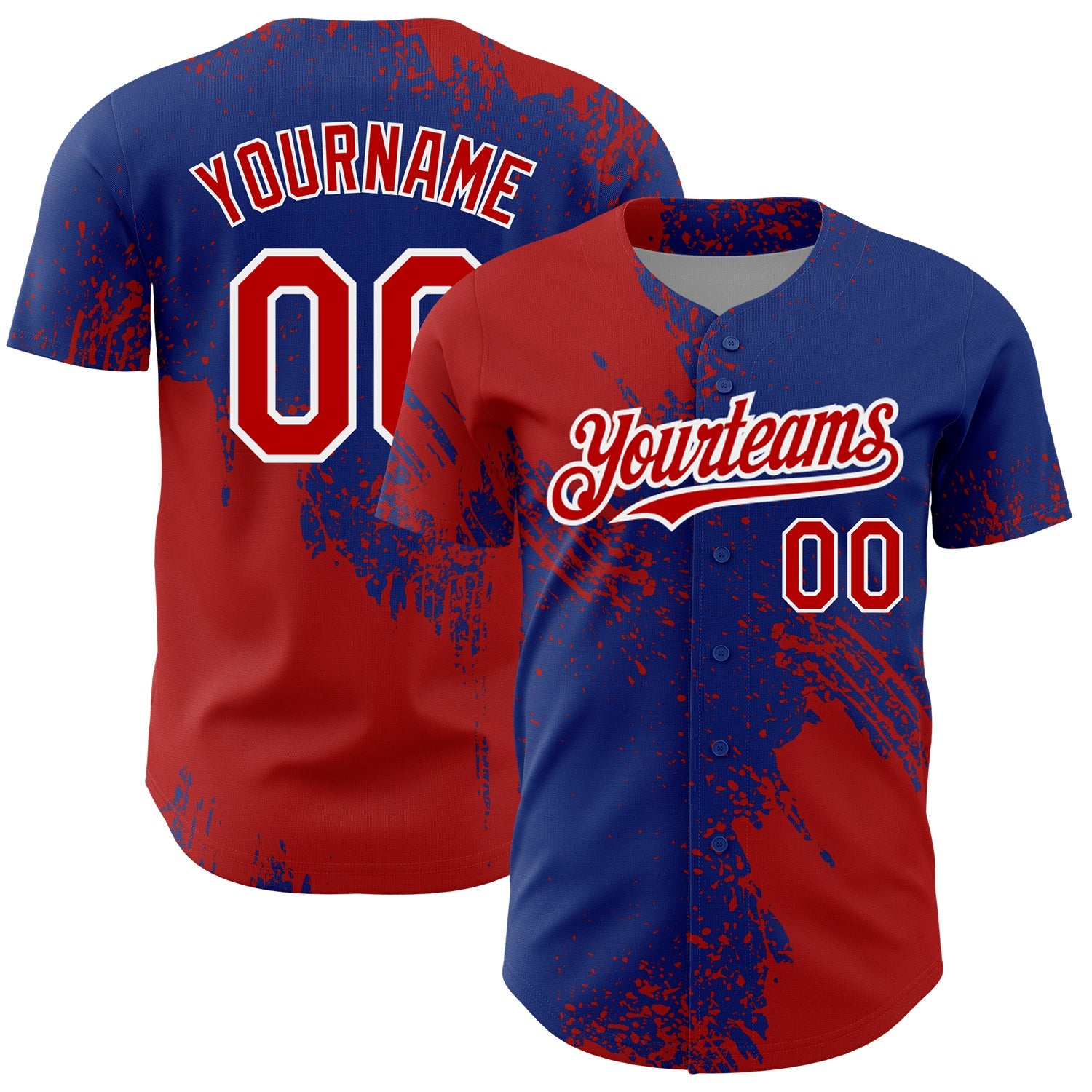 Custom Royal Red-White 3D Pattern Design Abstract Brush Stroke Authentic Baseball Jersey - Sky-Custom