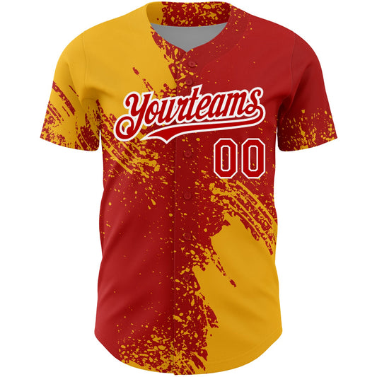 Custom Red Gold-White 3D Pattern Design Abstract Brush Stroke Authentic Baseball Jersey - Sky-Custom
