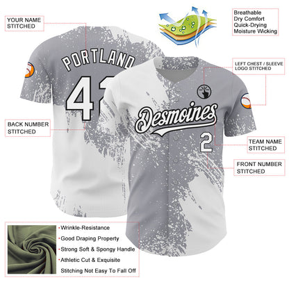 Custom Gray White-Black 3D Pattern Design Abstract Brush Stroke Authentic Baseball Jersey - Sky-Custom