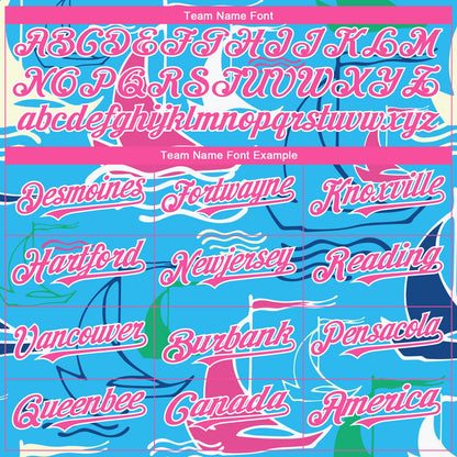 Custom Sky Blue Pink-White 3D Pattern Design Sailing Boats Authentic Baseball Jersey - Sky-Custom