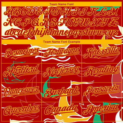 Custom Red Gold 3D Pattern Design Sailing Boats Authentic Baseball Jersey - Sky-Custom