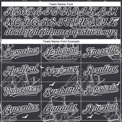Custom Steel Gray White 3D Pattern Design Ship Frigate With Seagulls Authentic Baseball Jersey - Sky-Custom