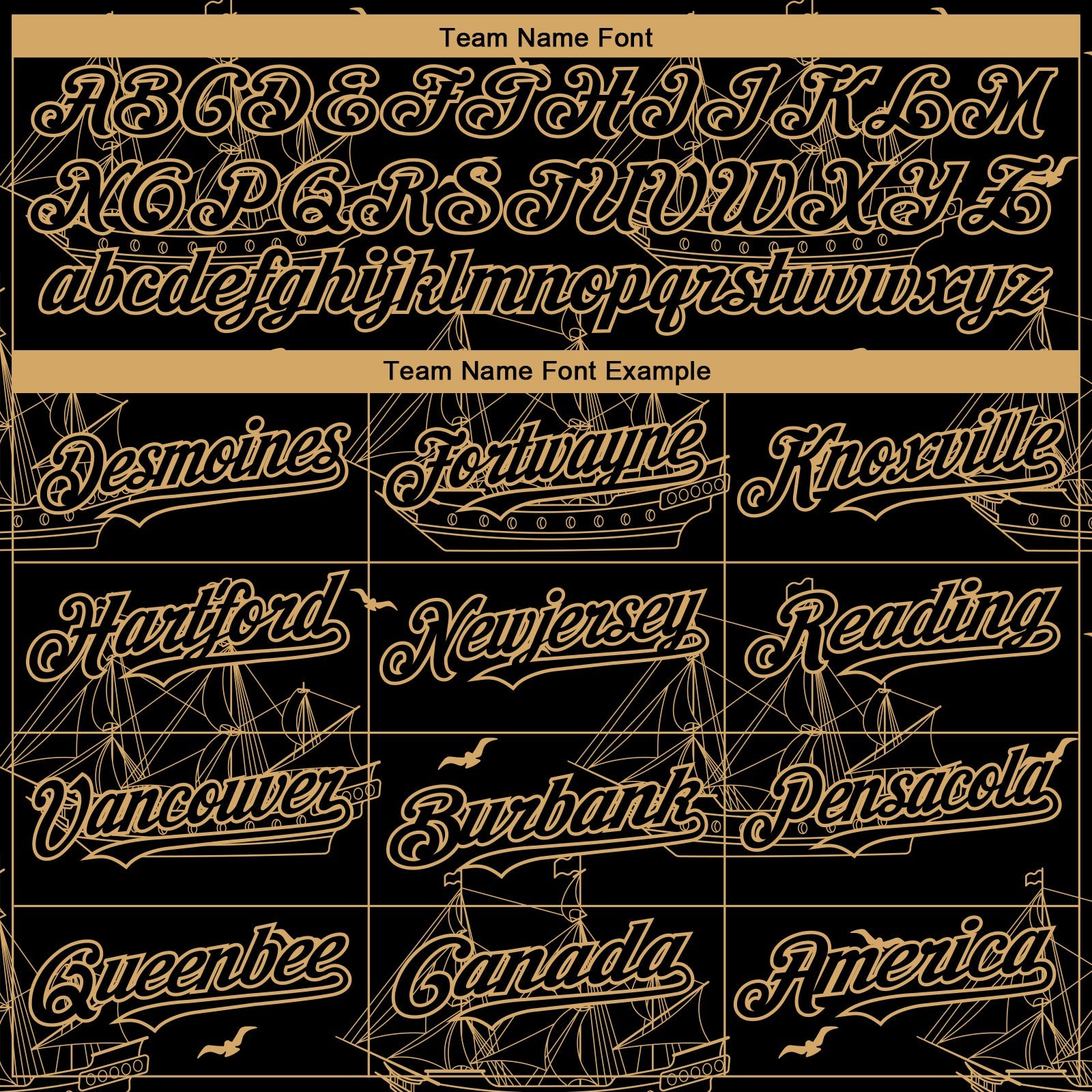 Custom Black Old Gold 3D Pattern Design Ship Frigate With Seagulls Authentic Baseball Jersey - Sky-Custom