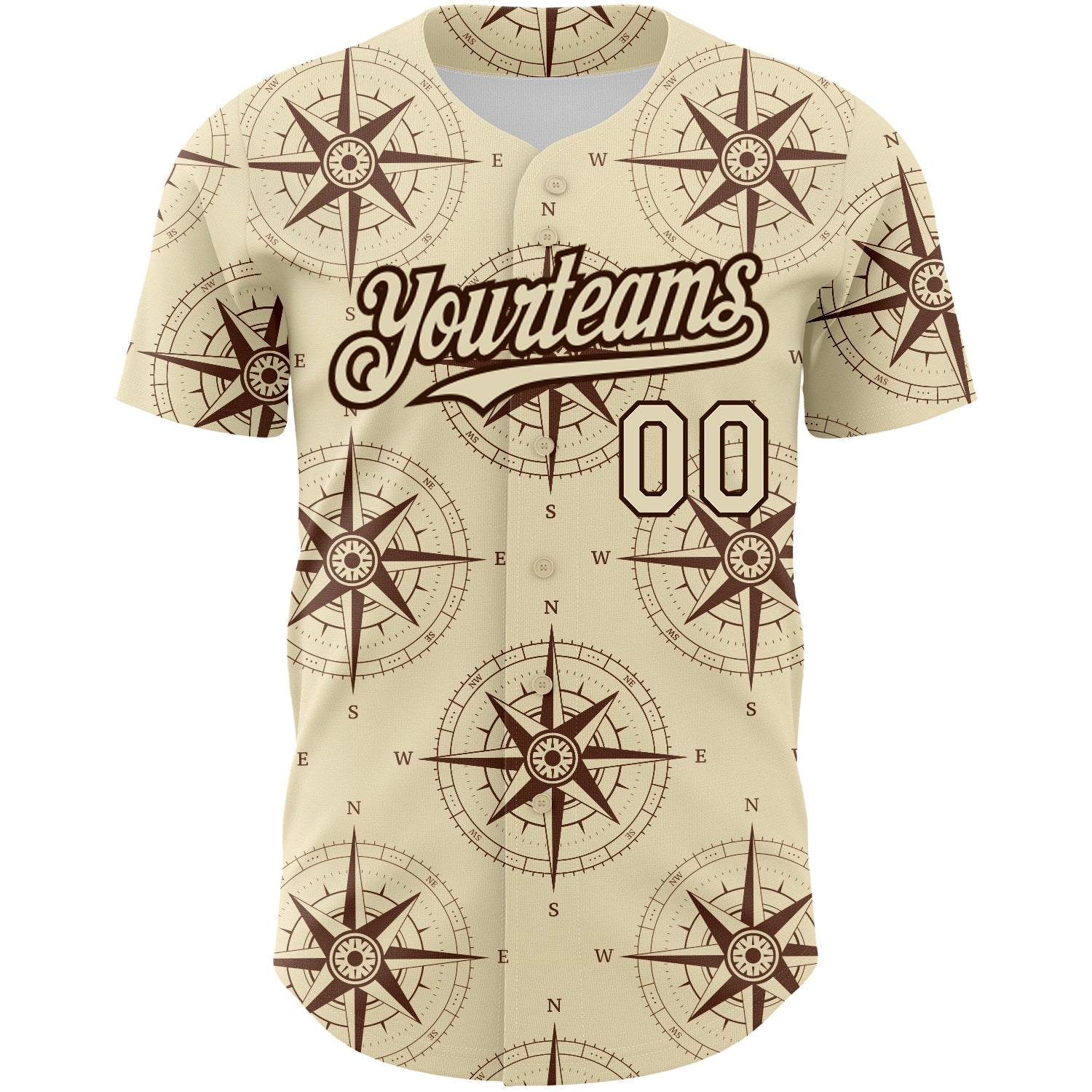 Custom Cream Brown 3D Pattern Design Navigation Compass Authentic Baseball Jersey - Sky-Custom