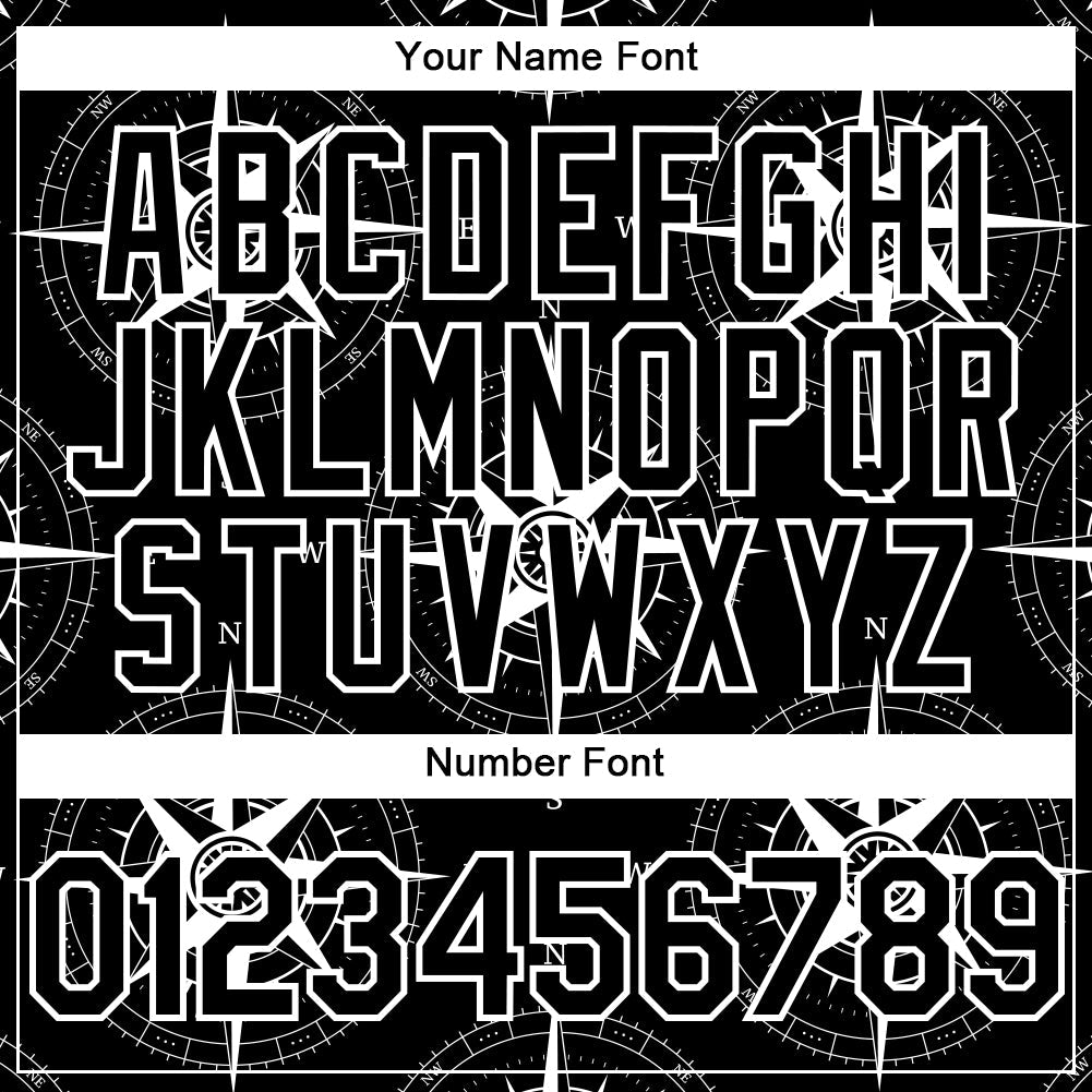 Custom Black White 3D Pattern Design Navigation Compass Authentic Baseball Jersey - Sky-Custom