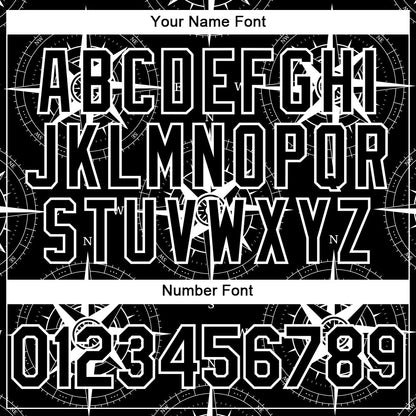 Custom Black White 3D Pattern Design Navigation Compass Authentic Baseball Jersey - Sky-Custom