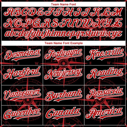 Custom Black Red-White 3D Pattern Design Navigation Compass Authentic Baseball Jersey - Sky-Custom
