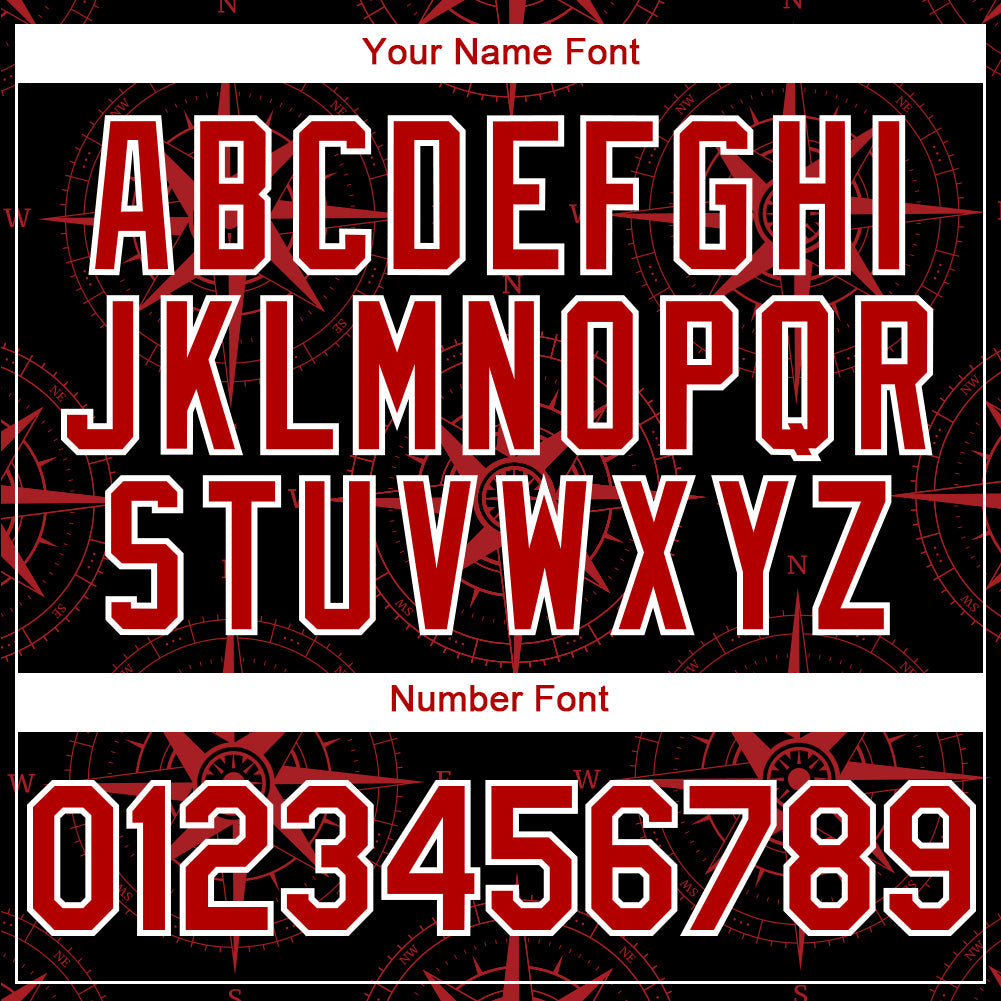 Custom Black Red-White 3D Pattern Design Navigation Compass Authentic Baseball Jersey - Sky-Custom