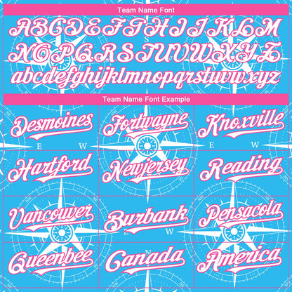Custom Sky Blue White-Pink 3D Pattern Design Navigation Compass Authentic Baseball Jersey - Sky-Custom