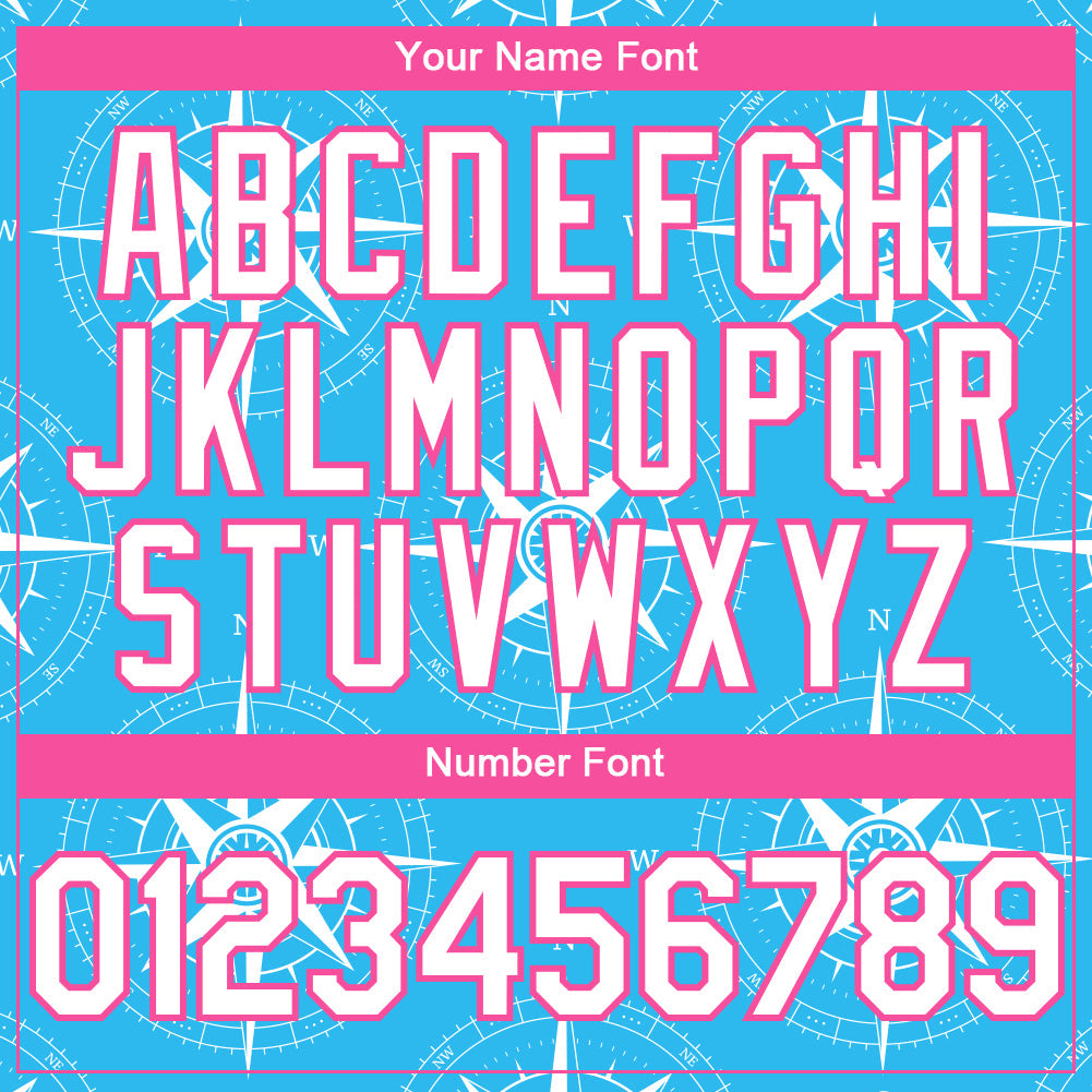 Custom Sky Blue White-Pink 3D Pattern Design Navigation Compass Authentic Baseball Jersey - Sky-Custom