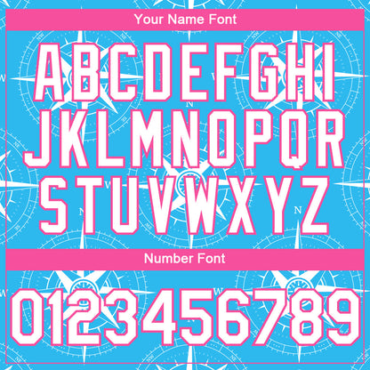 Custom Sky Blue White-Pink 3D Pattern Design Navigation Compass Authentic Baseball Jersey - Sky-Custom