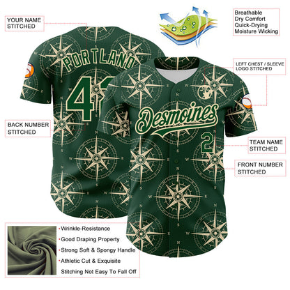 Custom Green City Cream 3D Pattern Design Navigation Compass Authentic Baseball Jersey - Sky-Custom