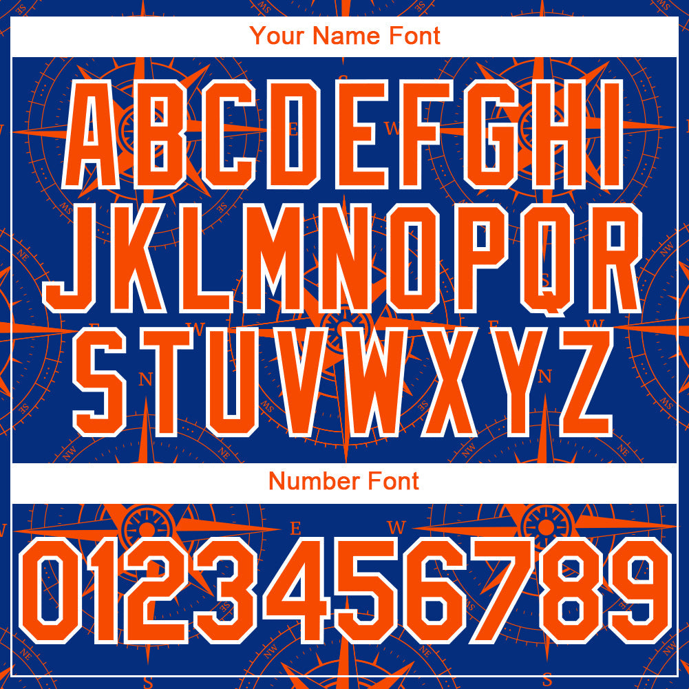 Custom Royal Orange-White 3D Pattern Design Navigation Compass Authentic Baseball Jersey - Sky-Custom