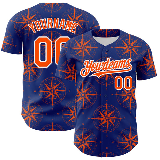 Custom Royal Orange-White 3D Pattern Design Navigation Compass Authentic Baseball Jersey - Sky-Custom