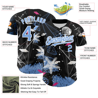 Custom Black Light Blue-White 3D Pattern Design Sailing Boats Authentic Baseball Jersey - Sky-Custom