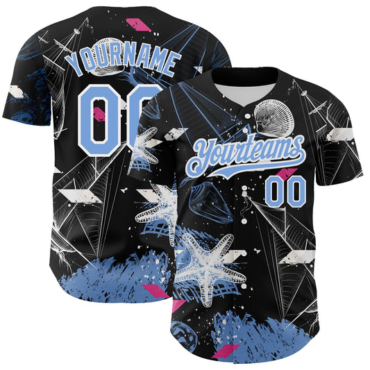 Custom Black Light Blue-White 3D Pattern Design Sailing Boats Authentic Baseball Jersey - Sky-Custom