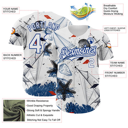 Custom White Royal 3D Pattern Design Sailing Boats Authentic Baseball Jersey - Sky-Custom
