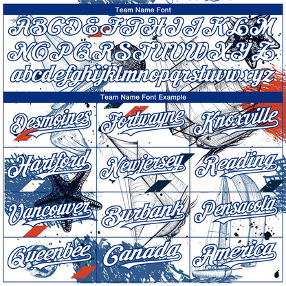 Custom White Royal 3D Pattern Design Sailing Boats Authentic Baseball Jersey - Sky-Custom
