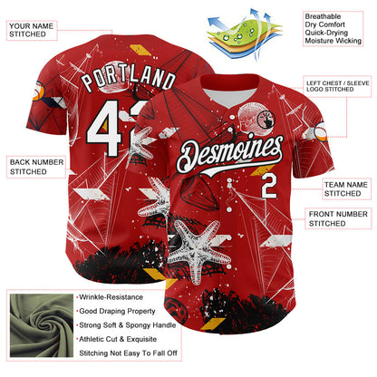Custom Red White-Black 3D Pattern Design Sailing Boats Authentic Baseball Jersey - Sky-Custom