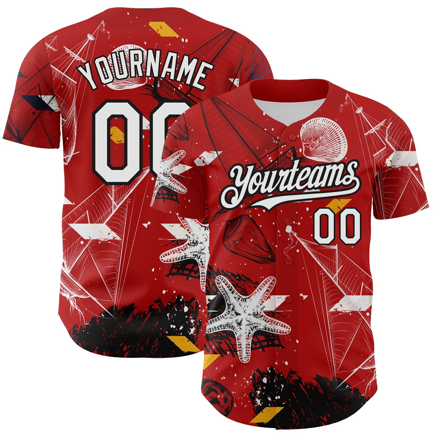 Custom Red White-Black 3D Pattern Design Sailing Boats Authentic Baseball Jersey - Sky-Custom