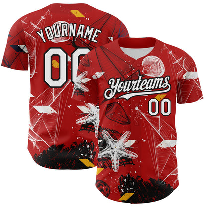 Custom Red White-Black 3D Pattern Design Sailing Boats Authentic Baseball Jersey - Sky-Custom