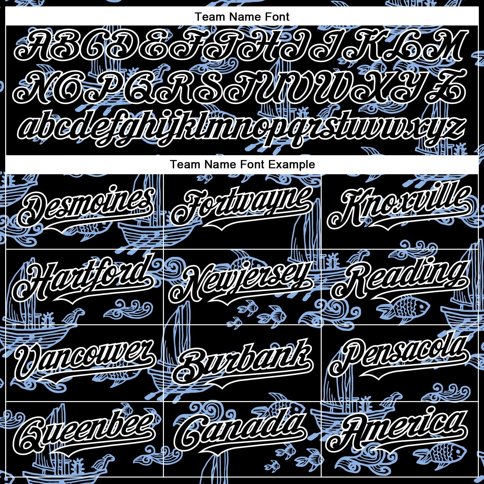 Custom Black White-Light Blue 3D Pattern Design Boats And Fish Authentic Baseball Jersey - Sky-Custom