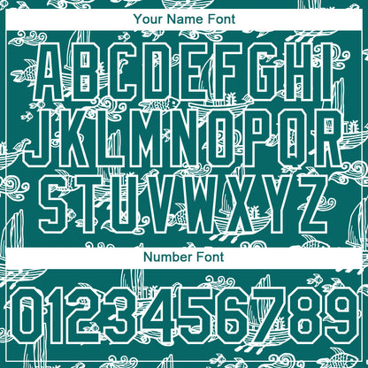 Custom Teal White 3D Pattern Design Boats And Fish Authentic Baseball Jersey - Sky-Custom