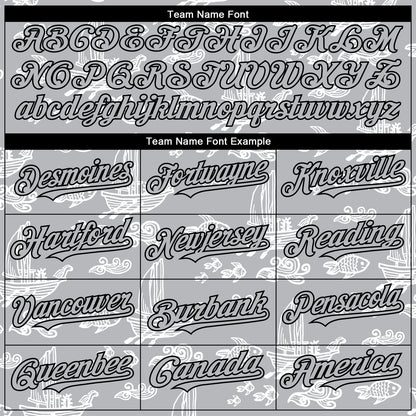 Custom Gray Black 3D Pattern Design Boats And Fish Authentic Baseball Jersey - Sky-Custom
