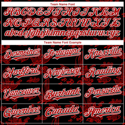 Custom Black Red-White 3D Pattern Design Boats And Fish Authentic Baseball Jersey - Sky-Custom