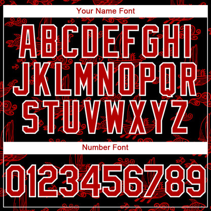 Custom Black Red-White 3D Pattern Design Boats And Fish Authentic Baseball Jersey - Sky-Custom