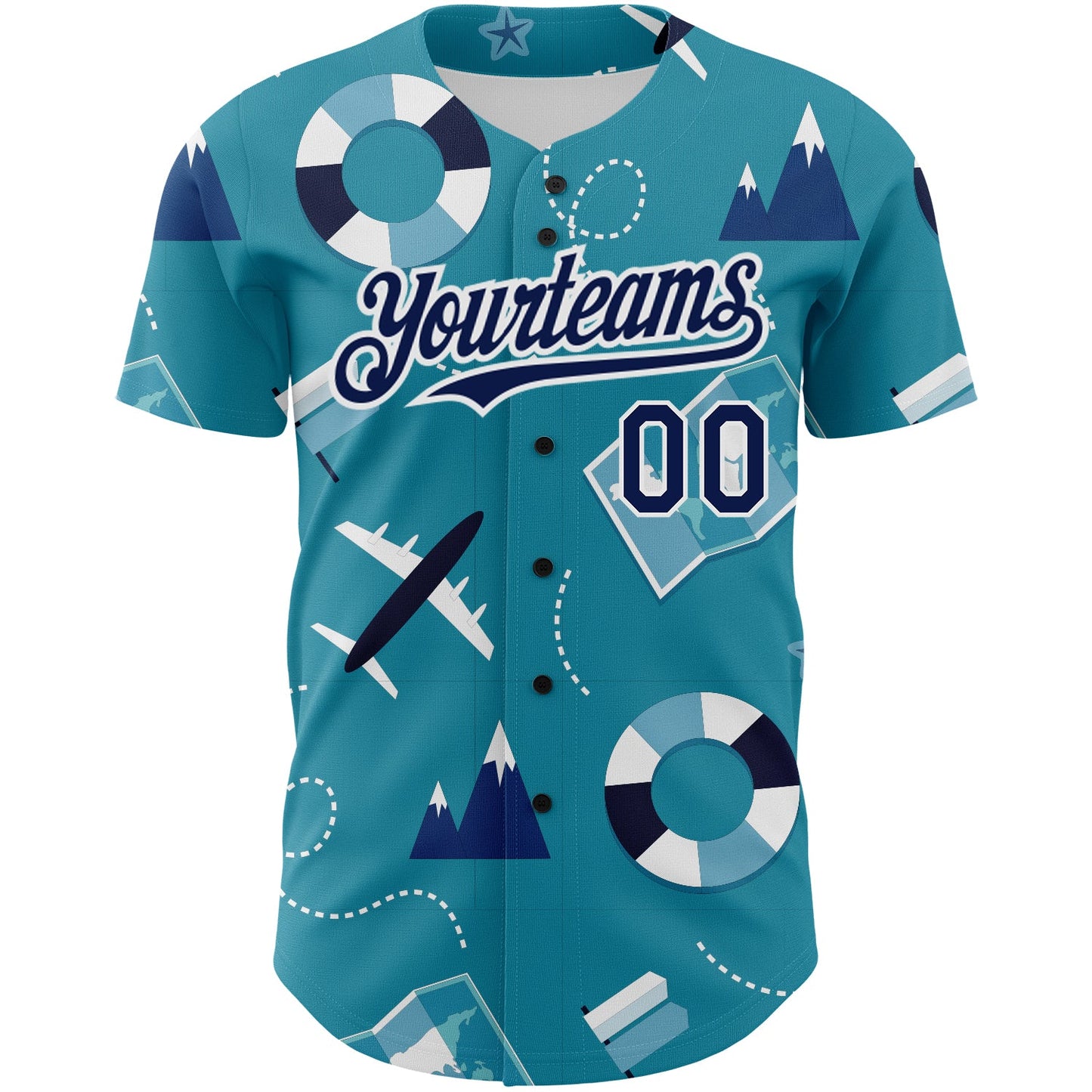 Custom Lakes Blue Navy-White 3D Pattern Design Holiday Travel Authentic Baseball Jersey - Sky-Custom