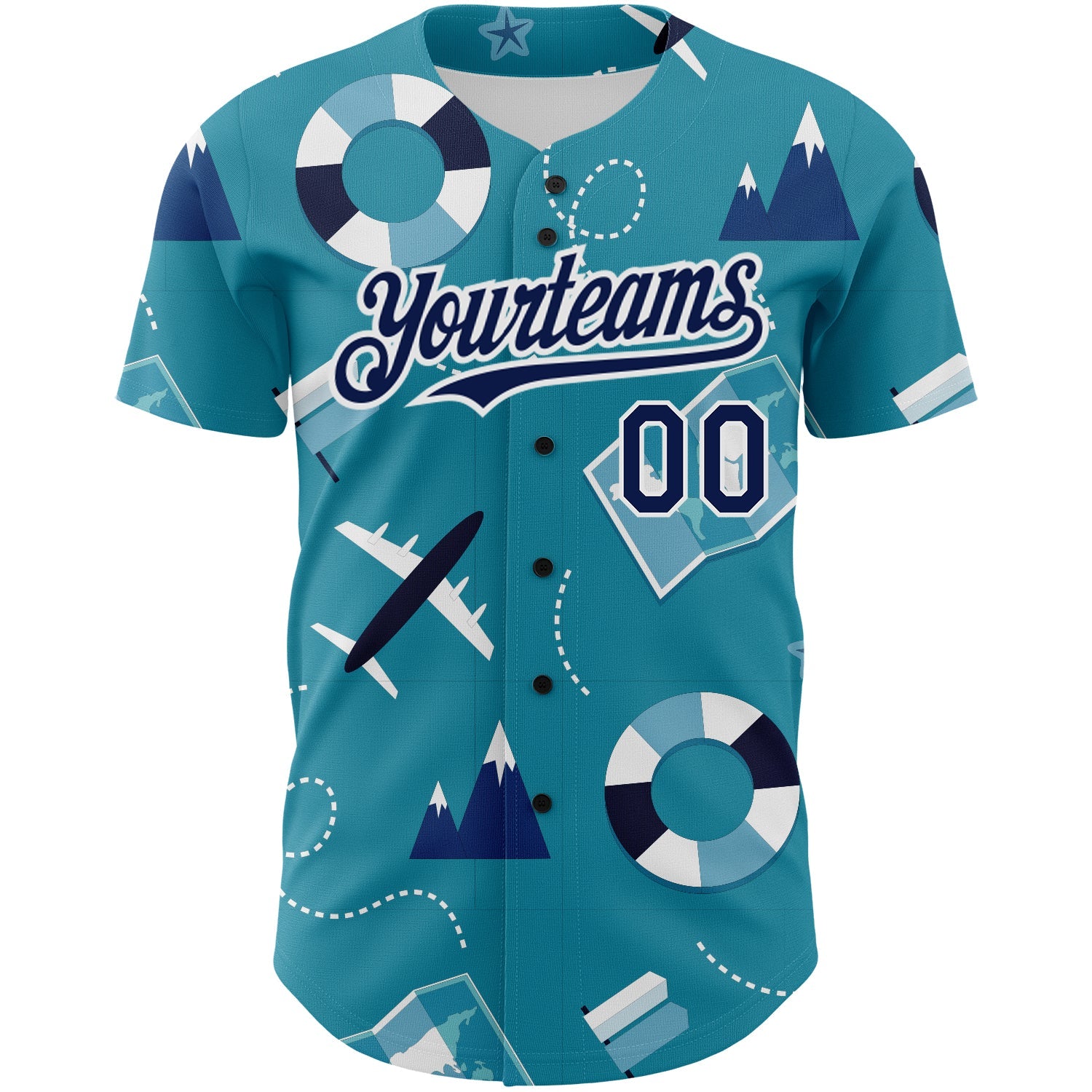 Custom Lakes Blue Navy-White 3D Pattern Design Holiday Travel Authentic Baseball Jersey - Sky-Custom