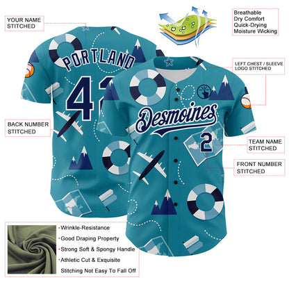Custom Lakes Blue Navy-White 3D Pattern Design Holiday Travel Authentic Baseball Jersey - Sky-Custom