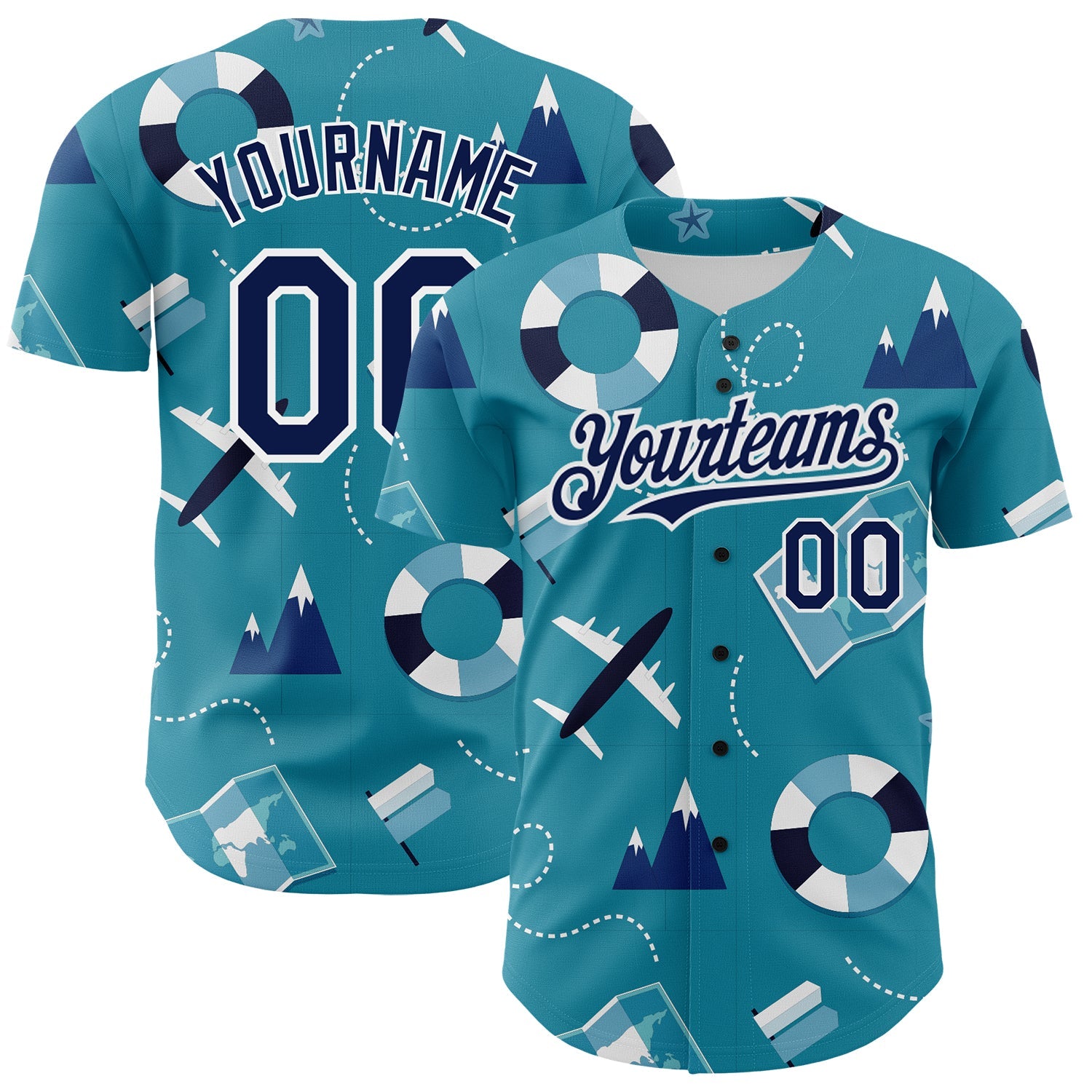 Custom Lakes Blue Navy-White 3D Pattern Design Holiday Travel Authentic Baseball Jersey - Sky-Custom
