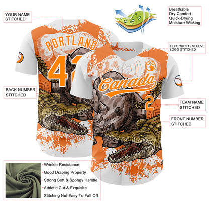 Custom White Bay Orange 3D Pattern Design Crocodile Authentic Baseball Jersey - Sky-Custom