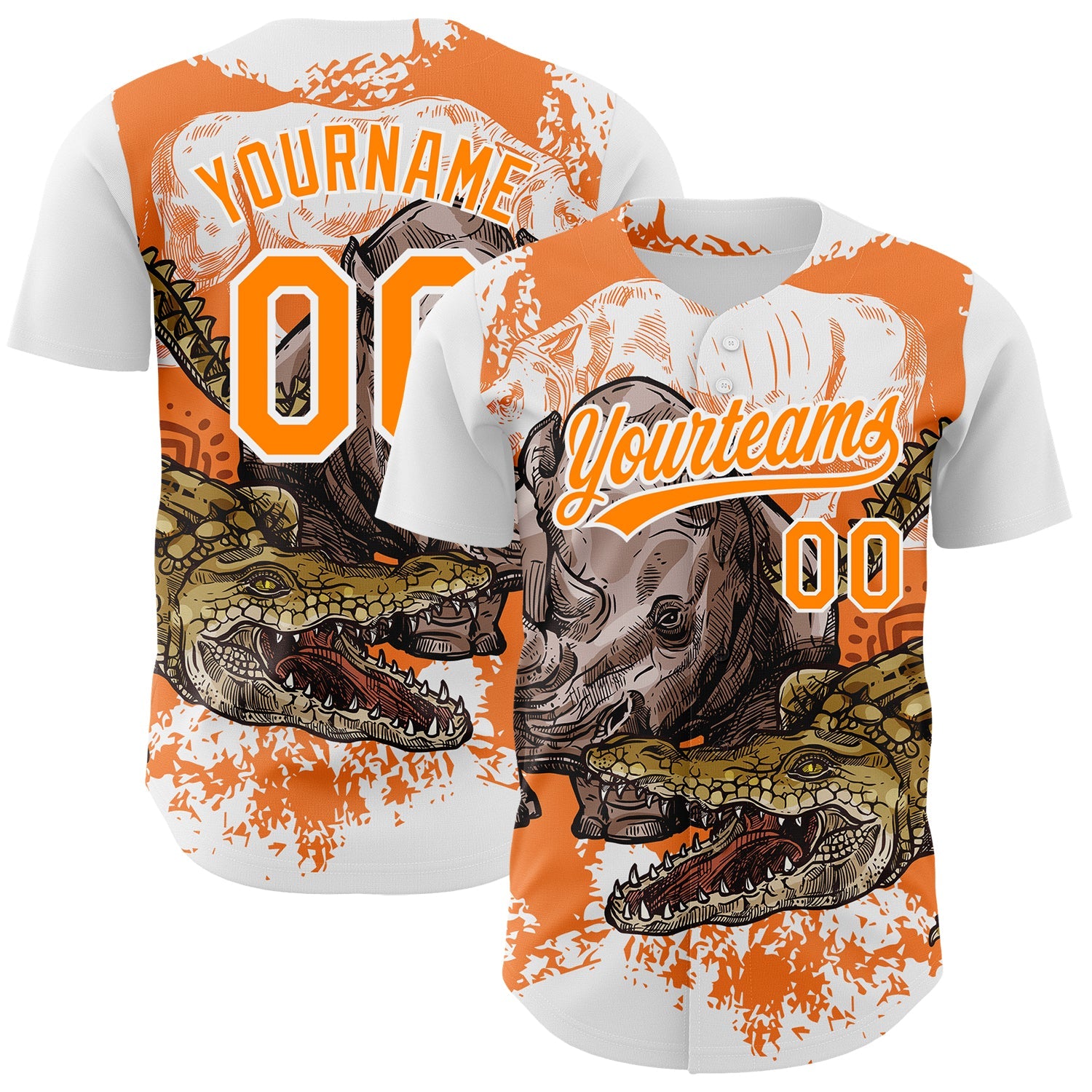 Custom White Bay Orange 3D Pattern Design Crocodile Authentic Baseball Jersey - Sky-Custom