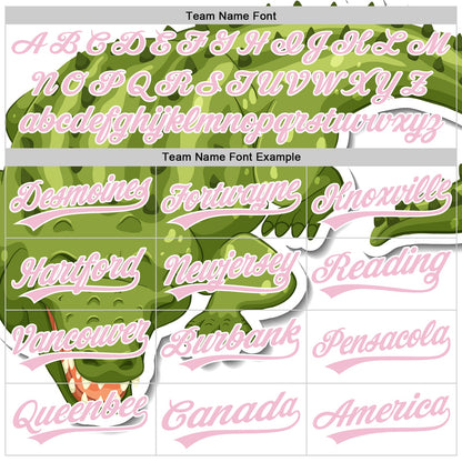 Custom White Medium Pink 3D Pattern Design Cartoon Crocodile Authentic Baseball Jersey - Sky-Custom