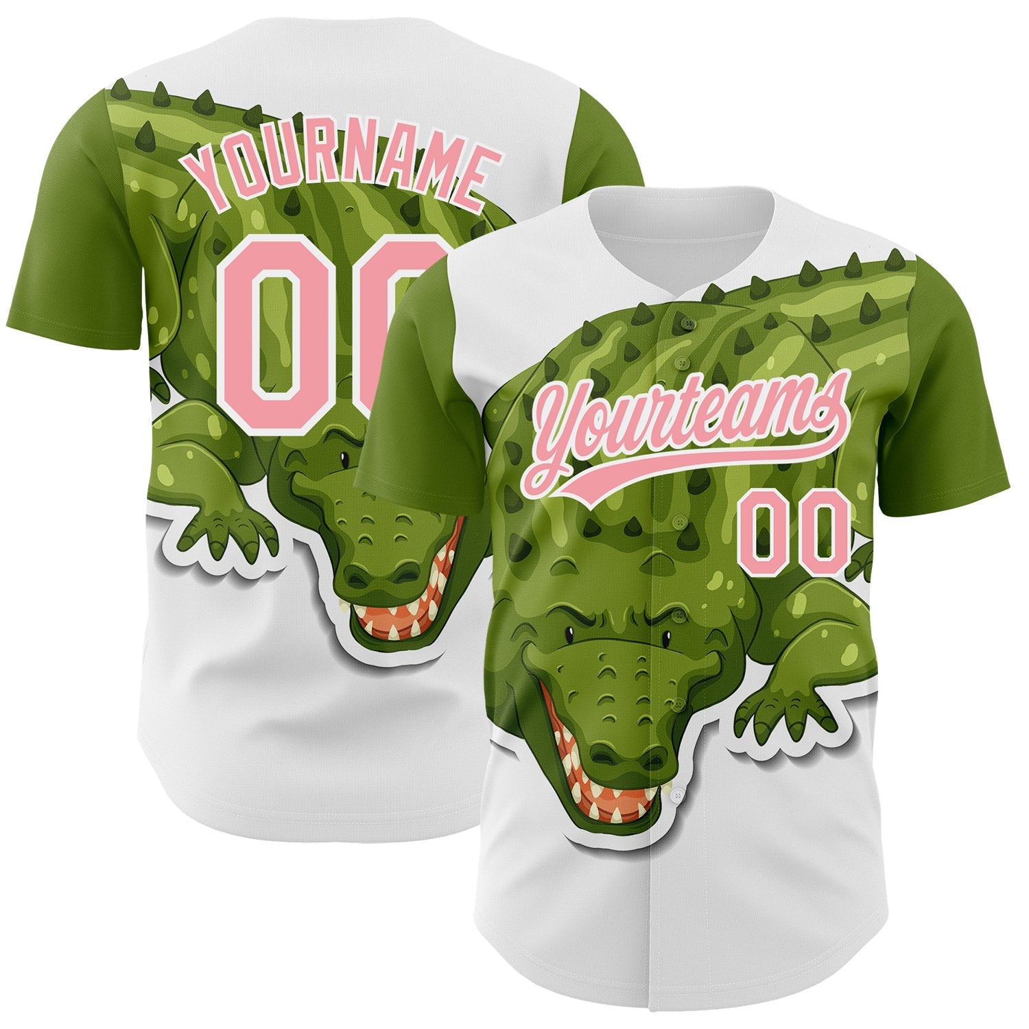 Custom White Medium Pink 3D Pattern Design Cartoon Crocodile Authentic Baseball Jersey - Sky-Custom