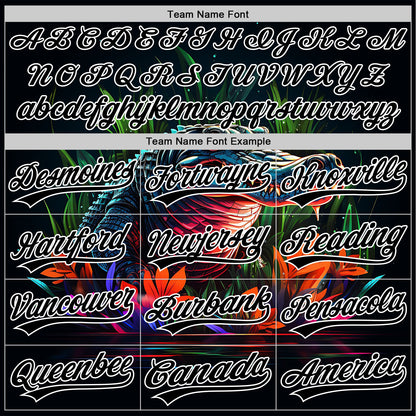 Custom Black White 3D Pattern Design Neon Crocodile Authentic Baseball Jersey - Sky-Custom