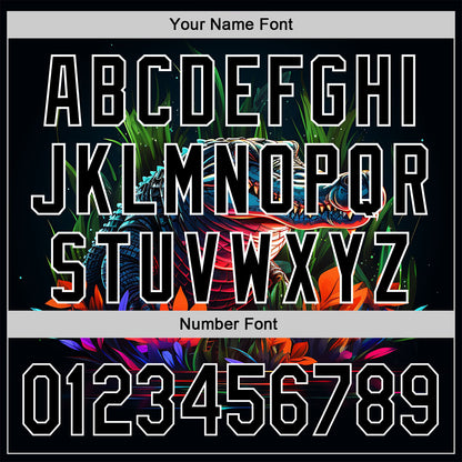 Custom Black White 3D Pattern Design Neon Crocodile Authentic Baseball Jersey - Sky-Custom
