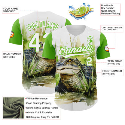 Custom White Aurora Green 3D Pattern Design Crocodile Authentic Baseball Jersey - Sky-Custom