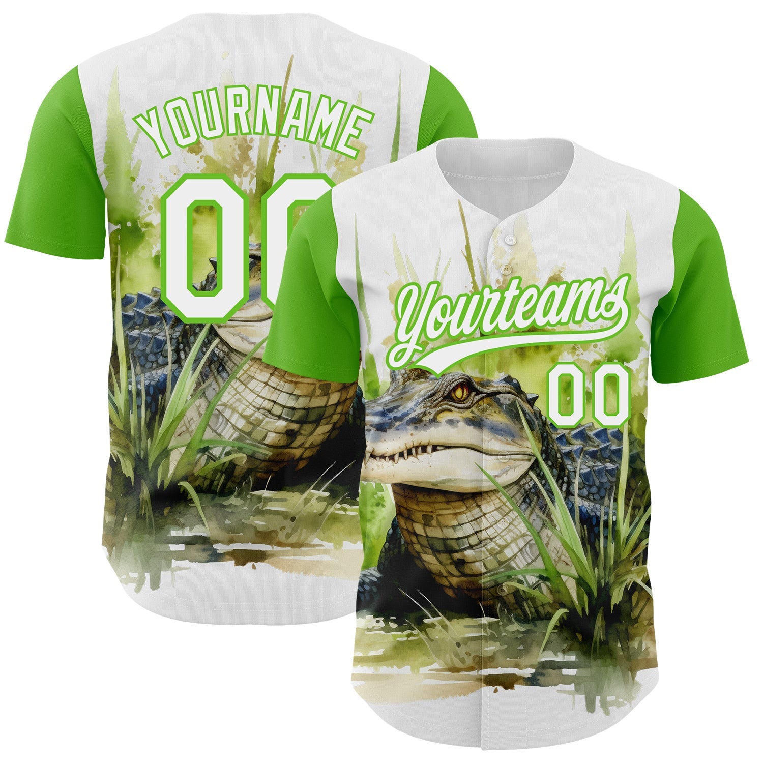 Custom White Aurora Green 3D Pattern Design Crocodile Authentic Baseball Jersey - Sky-Custom