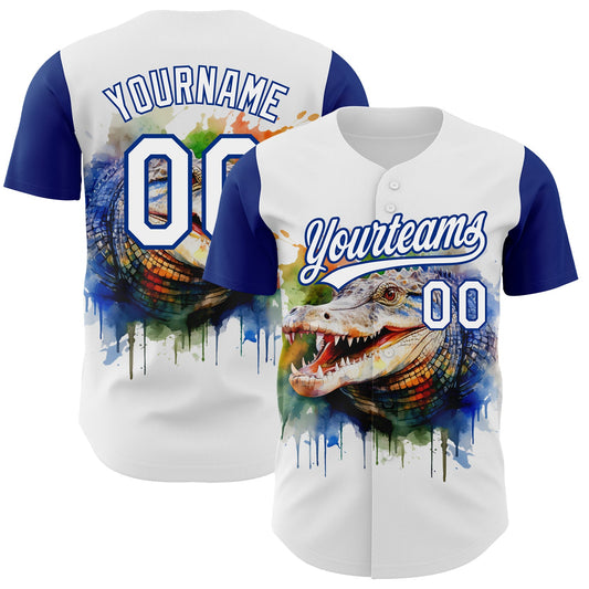 Custom White Royal 3D Pattern Design Crocodile Authentic Baseball Jersey - Sky-Custom
