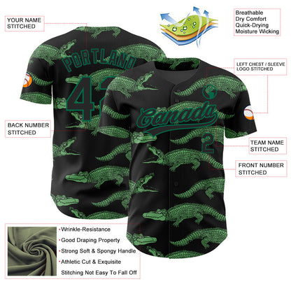Custom Black Kelly Green 3D Pattern Design Crocodile Authentic Baseball Jersey - Sky-Custom