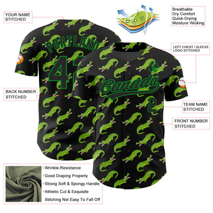 Custom Black Grass Green 3D Pattern Design Crocodile Authentic Baseball Jersey - Sky-Custom