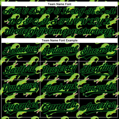 Custom Black Grass Green 3D Pattern Design Crocodile Authentic Baseball Jersey - Sky-Custom