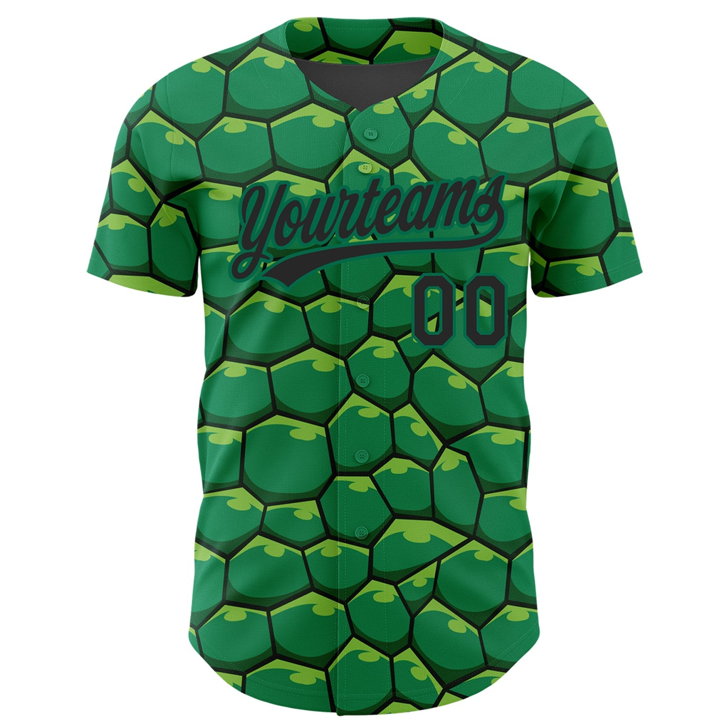 Custom Kelly Green Black 3D Pattern Design Turtle Shell Authentic Baseball Jersey - Sky-Custom