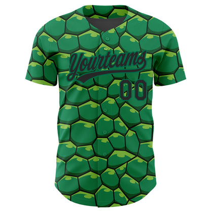 Custom Kelly Green Black 3D Pattern Design Turtle Shell Authentic Baseball Jersey - Sky-Custom