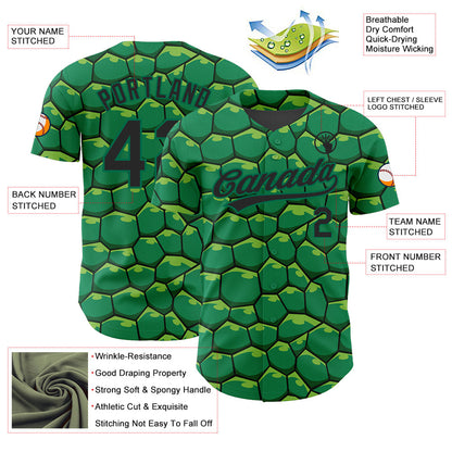 Custom Kelly Green Black 3D Pattern Design Turtle Shell Authentic Baseball Jersey - Sky-Custom