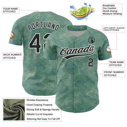 Custom Green Black-White 3D Pattern Design Crocodile And Plant Authentic Baseball Jersey - Sky-Custom
